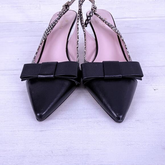 Kate Spade Jannah Slingback Pumps Size 6 B Pointed Toe Bow Black Snake Print - Picture 8 of 14